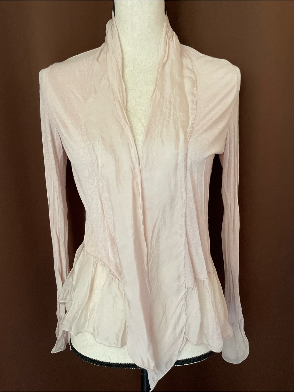 Piazza Del Tempio Italy Blush Pink ballet Open-Front Ruffled Cardigan Top M